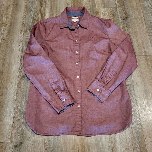 Tommy Hilfiger Tops - Tommy Hilfiger Classic Fit Red Oxford Cotton Button Up Shirt Womens Size Large